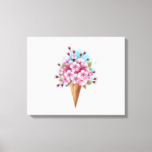 Pink Sakura Ice Cream Waffle Cone Canvas Print