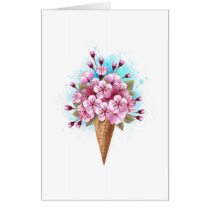 Pink Sakura Ice Cream Waffle Cone Card