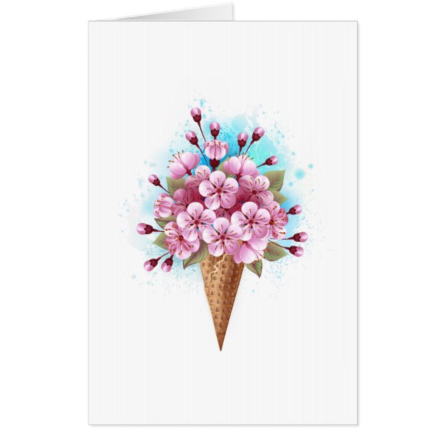 Pink Sakura Ice Cream Waffle Cone Card (Front)