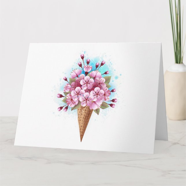 Pink Sakura Ice Cream Waffle Cone Card (Front)