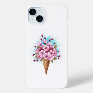 Pink Sakura Ice Cream Waffle Cone iPhone 15 Plus Case