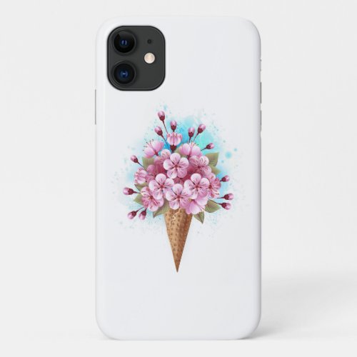 Pink Sakura Ice Cream Waffle Cone iPhone 11 Case