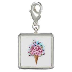 Pink Sakura Ice Cream Waffle Cone Charm