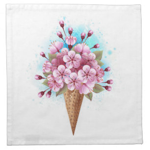 Pink Sakura Ice Cream Waffle Cone Cloth Napkin
