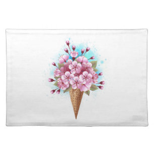 Pink Sakura Ice Cream Waffle Cone Cloth Placemat