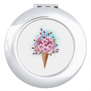 Pink Sakura Ice Cream Waffle Cone Compact Mirror