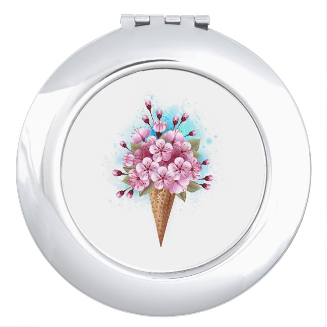 Pink Sakura Ice Cream Waffle Cone Compact Mirror (Front)