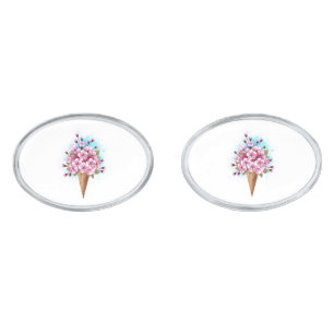 Pink Sakura Ice Cream Waffle Cone Cufflinks