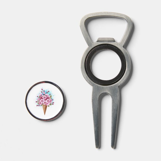 Pink Sakura Ice Cream Waffle Cone Divot Tool (Front (Open))