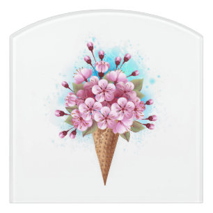 Pink Sakura Ice Cream Waffle Cone Door Sign