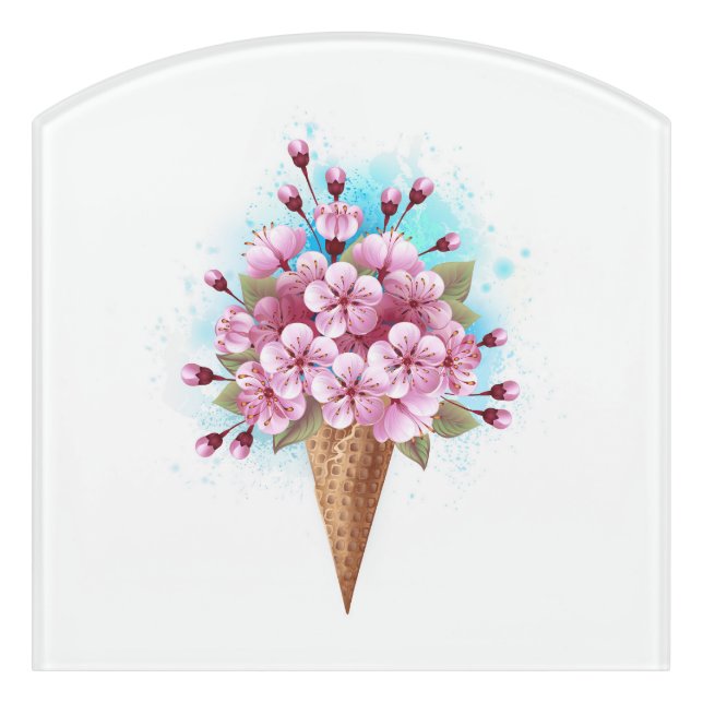 Pink Sakura Ice Cream Waffle Cone Door Sign (Contour Front)