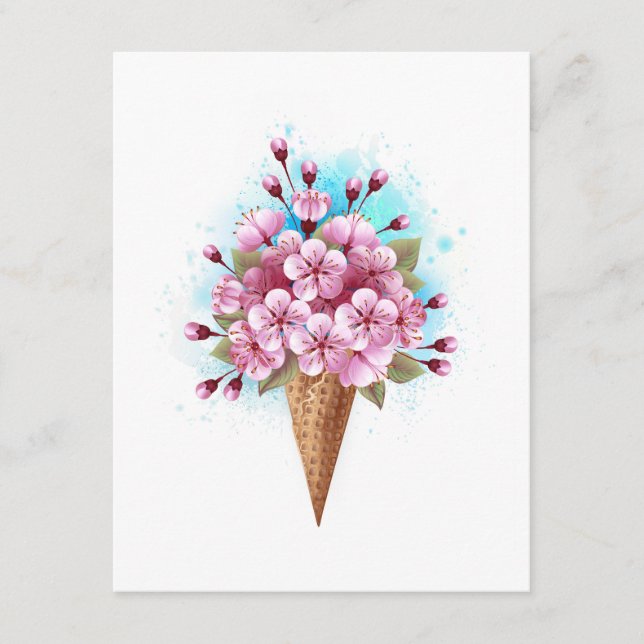 Pink Sakura Ice Cream Waffle Cone Enclosure Card (Front)