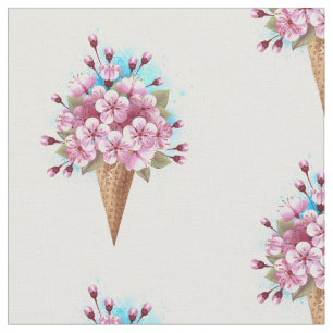 Pink Sakura Ice Cream Waffle Cone Fabric