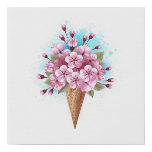 Pink Sakura Ice Cream Waffle Cone Faux Canvas Print