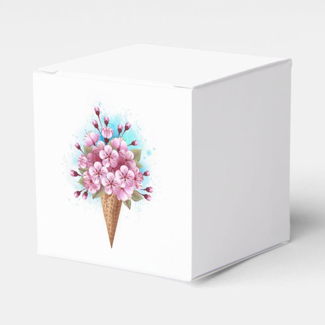 Pink Sakura Ice Cream Waffle Cone Favor Boxes (Front Side)