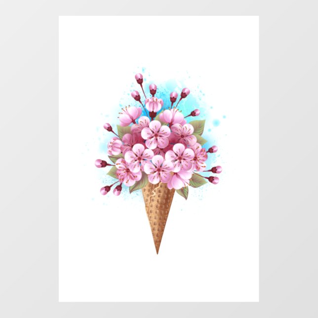Pink Sakura Ice Cream Waffle Cone Floor Decals (Front)