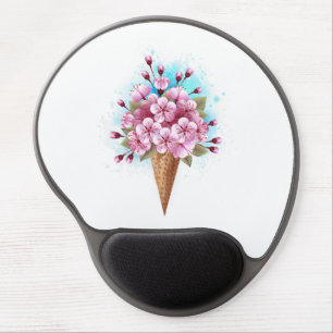 Pink Sakura Ice Cream Waffle Cone Gel Mouse Pad