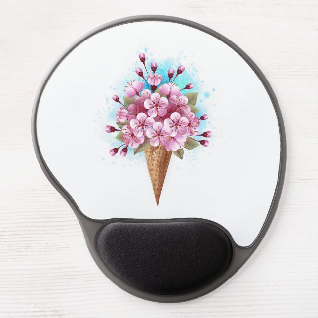 Pink Sakura Ice Cream Waffle Cone Gel Mouse Pad (Front)
