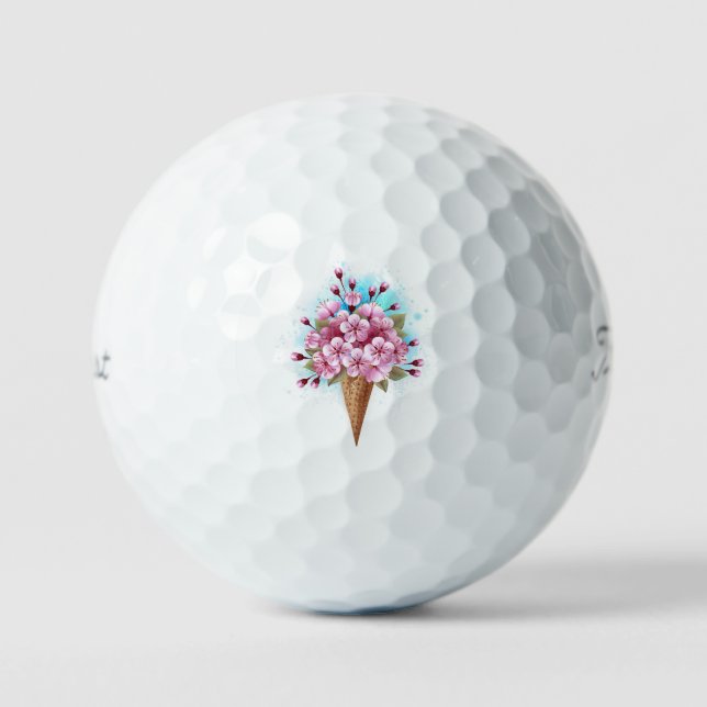 Pink Sakura Ice Cream Waffle Cone Golf Balls (Front)