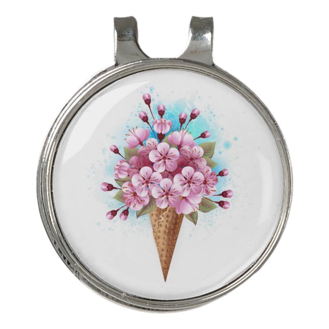 Pink Sakura Ice Cream Waffle Cone Golf Hat Clip (Front)