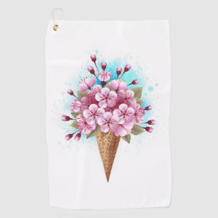 Pink Sakura Ice Cream Waffle Cone Golf Towel
