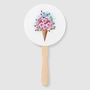 Pink Sakura Ice Cream Waffle Cone Hand Fan