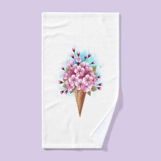 Pink Sakura Ice Cream Waffle Cone Hand Towel (Hand Towel)