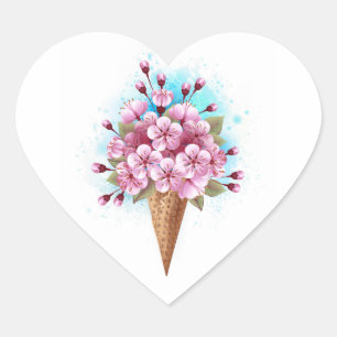 Pink Sakura Ice Cream Waffle Cone Heart Sticker