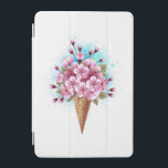 Pink Sakura Ice Cream Waffle Cone iPad Mini Cover<br><div class="desc">Sweet waffle cone with fresh,  pink Japanese cherry blossoms on white background with blue watercolor streaks. Pink Japanese cherry.</div>
