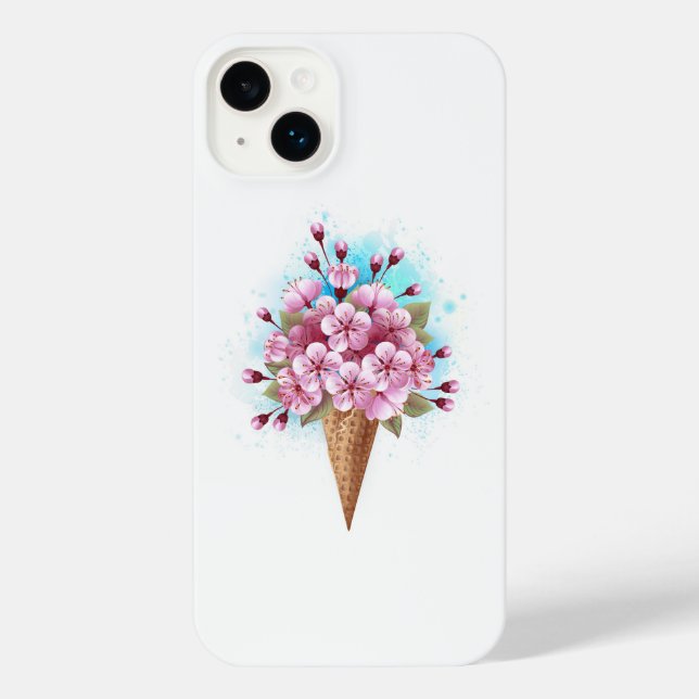 Pink Sakura Ice Cream Waffle Cone iPhone Case (Back)