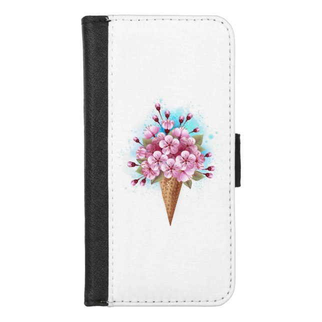 Pink Sakura Ice Cream Waffle Cone iPhone Wallet Case (Front)