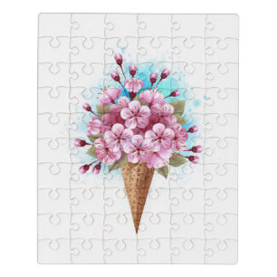 Pink Sakura Ice Cream Waffle Cone Jigsaw Puzzle