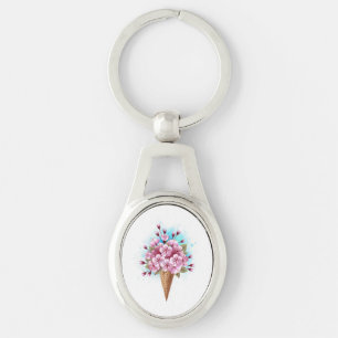 Pink Sakura Ice Cream Waffle Cone Keychain
