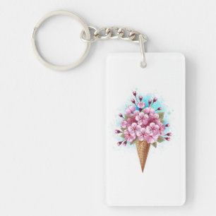 Pink Sakura Ice Cream Waffle Cone Keychain
