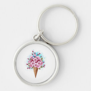 Pink Sakura Ice Cream Waffle Cone Keychain