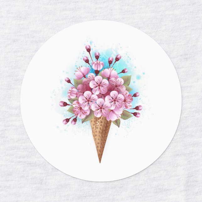 Pink Sakura Ice Cream Waffle Cone Kids' Labels (Design 3)