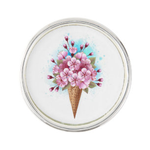 Pink Sakura Ice Cream Waffle Cone Lapel Pin