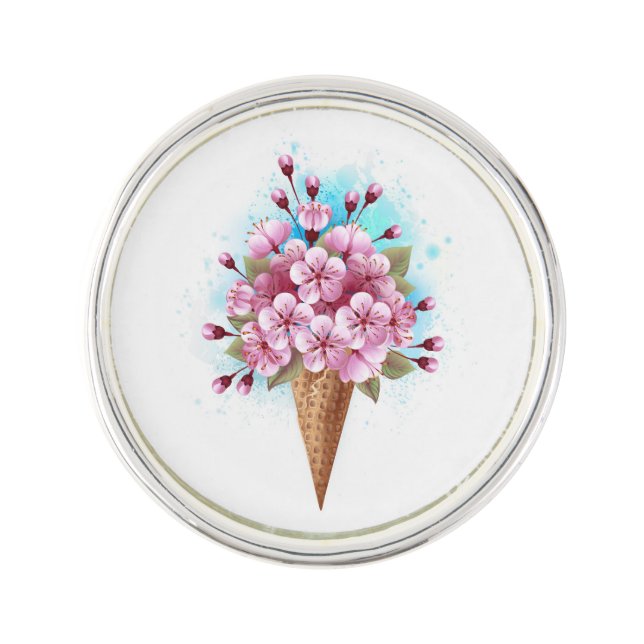 Pink Sakura Ice Cream Waffle Cone Lapel Pin (Front)