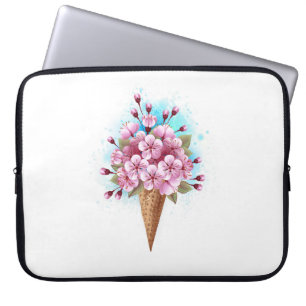 Pink Sakura Ice Cream Waffle Cone Laptop Sleeve