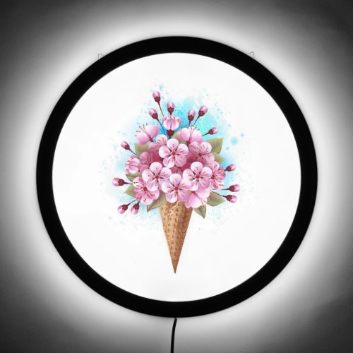 Pink Sakura Ice Cream Waffle Cone LED Sign