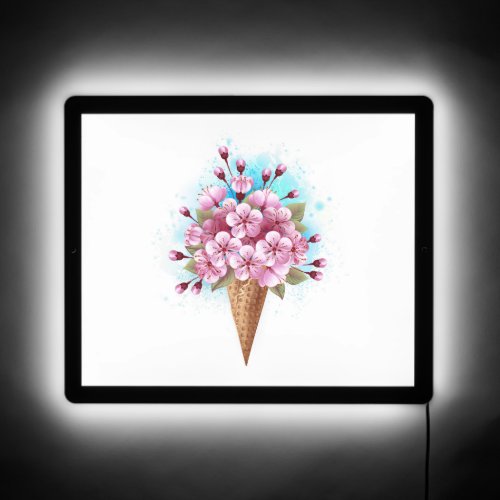 Pink Sakura Ice Cream Waffle Cone LED Sign