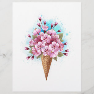 Pink Sakura Ice Cream Waffle Cone Letterhead