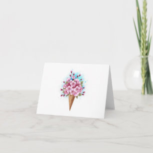 Pink Sakura Ice Cream Waffle Cone Letterpress Thank You Card