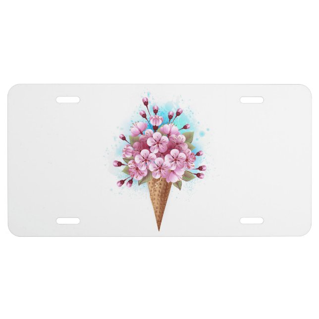Pink Sakura Ice Cream Waffle Cone License Plate (Front)