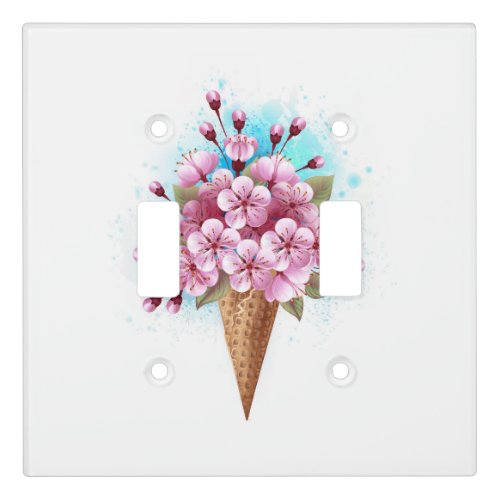 Pink Sakura Ice Cream Waffle Cone Light Switch Cover