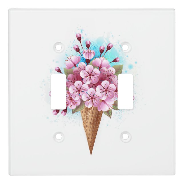 Pink Sakura Ice Cream Waffle Cone Light Switch Cover (Front)
