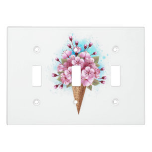 Pink Sakura Ice Cream Waffle Cone Light Switch Cover