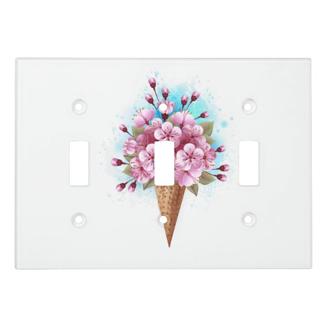 Pink Sakura Ice Cream Waffle Cone Light Switch Cover (Front)