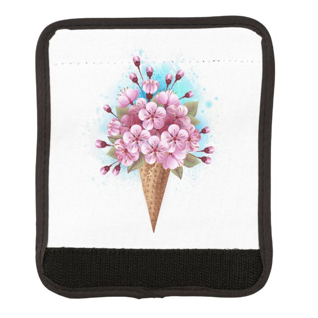 Pink Sakura Ice Cream Waffle Cone Luggage Handle Wrap (Front)