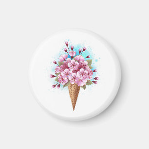 Pink Sakura Ice Cream Waffle Cone Magnet